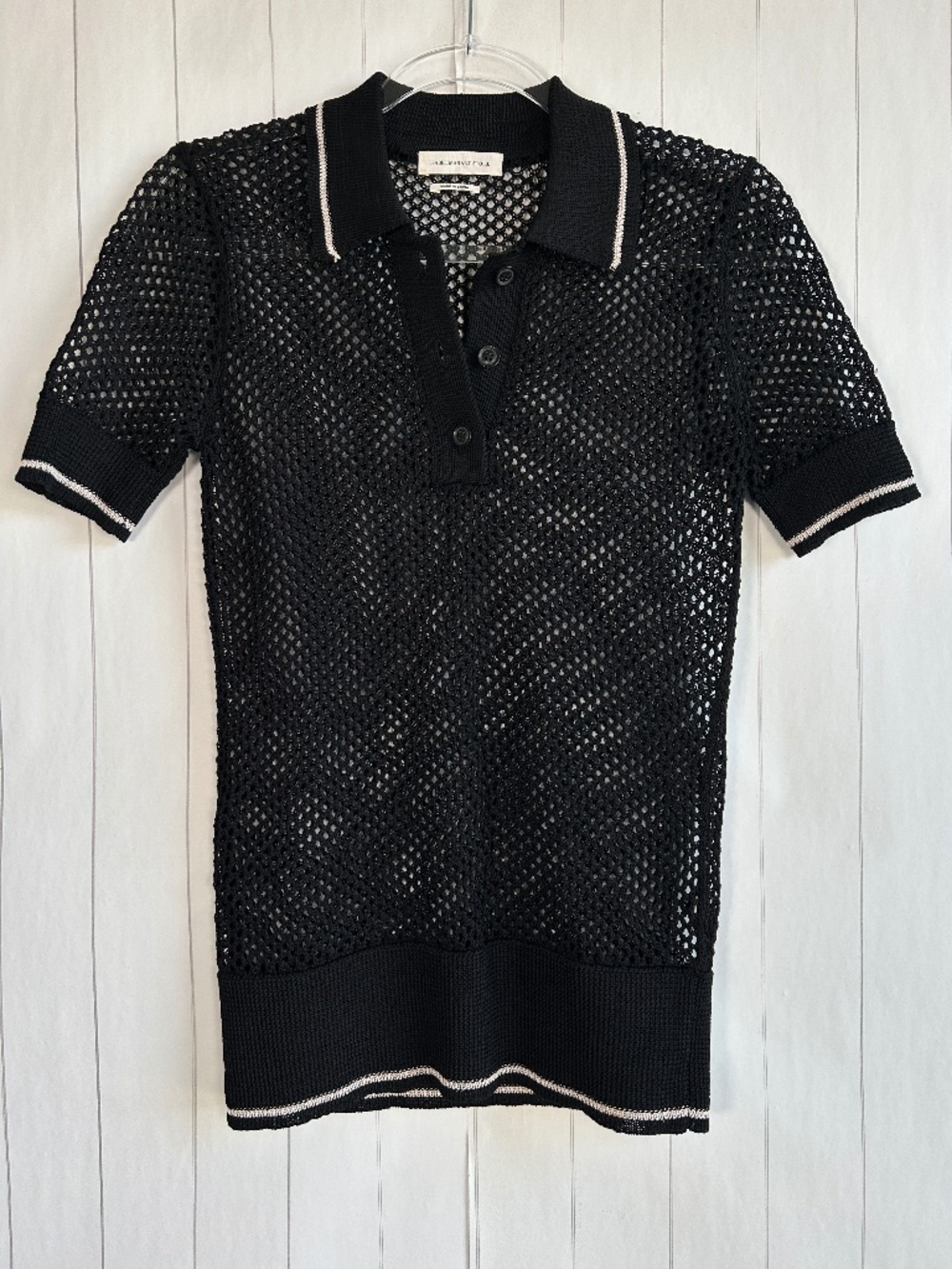 Isabel Marant Etoile size 38 US M Drogo knit polo shirt black white see through